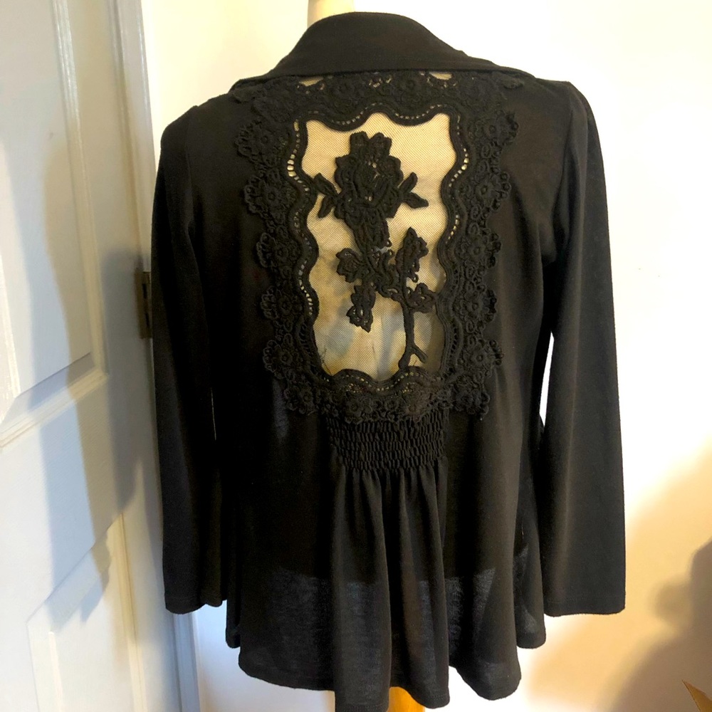 Black long sleeve cardigan with lace back
